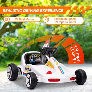 6V electric go-kart for children aged 3 to 5 years with music, lights, horn, white