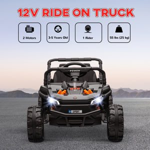 Voiture 12V pour enfants, camion télécommandé, suspension à ressorts, phares à LED, 3 vitesses, noir