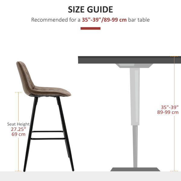 Set of 2 faux leather bar stools, brown