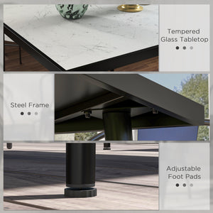 Table de salle à manger d'extérieur avec plateau en verre trempé effet marbre, blanche