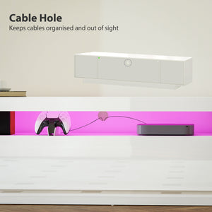 Meuble TV avec éclairage LED RVB pour téléviseur de 65 à 85 pouces, blanc brillant