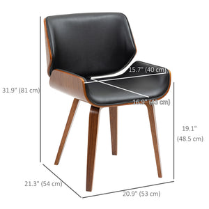 Lot de 2 chaises de salle à manger en cuir synthétique avec assises rembourrées et pieds en bois massif, noir