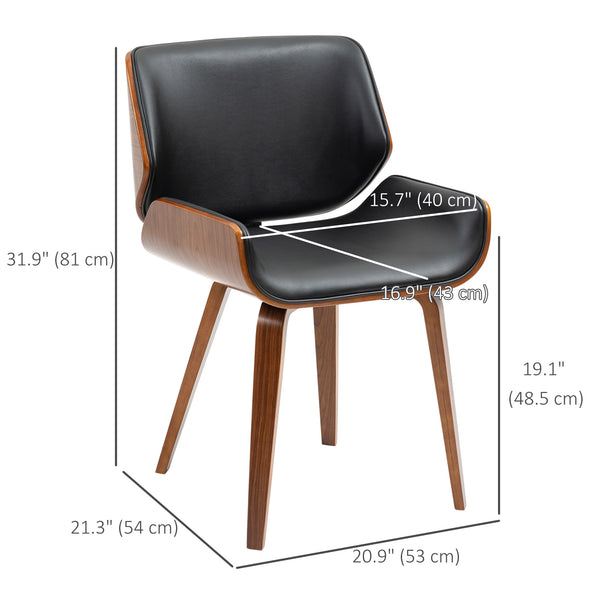 Lot de 2 chaises de salle à manger en cuir synthétique avec assises rembourrées et pieds en bois massif, noir