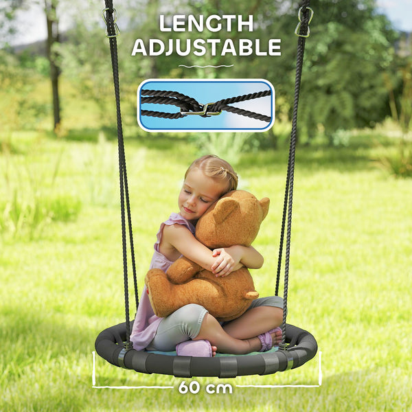 Balançoire de 61 cm pour enfants avec cordes de suspension réglables, bleu