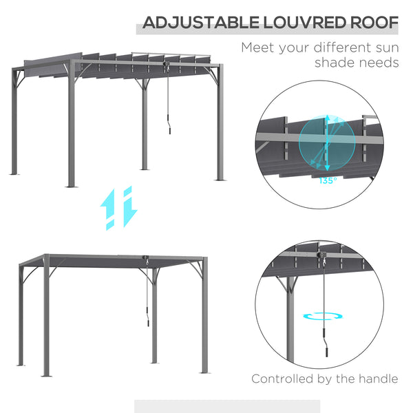 10 x 10 pergola with retractable roof and adjustable louvers, grey