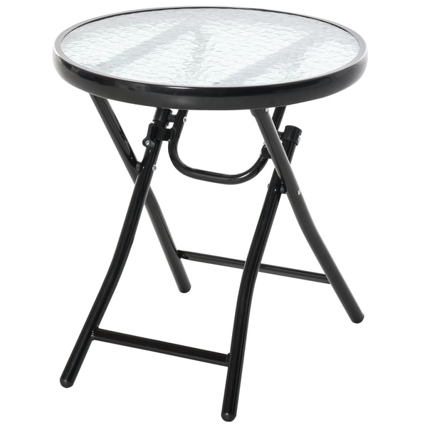 Table de patio ronde pliante avec plateau en verre trempé