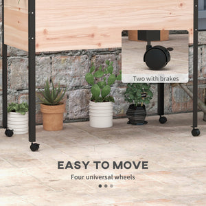 Jardinière surélevée en bois avec roulettes, pieds en métal, trous de drainage et doublure de bac