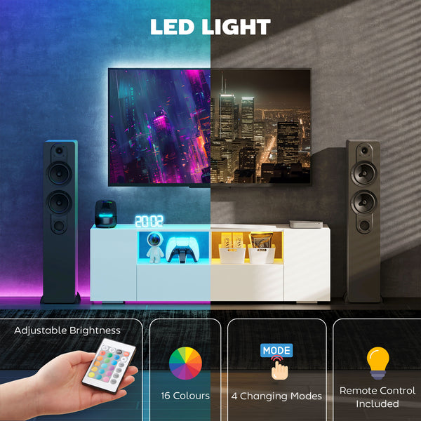 Meuble TV pour téléviseurs jusqu'à 60 pouces, avec éclairage LED, blanc