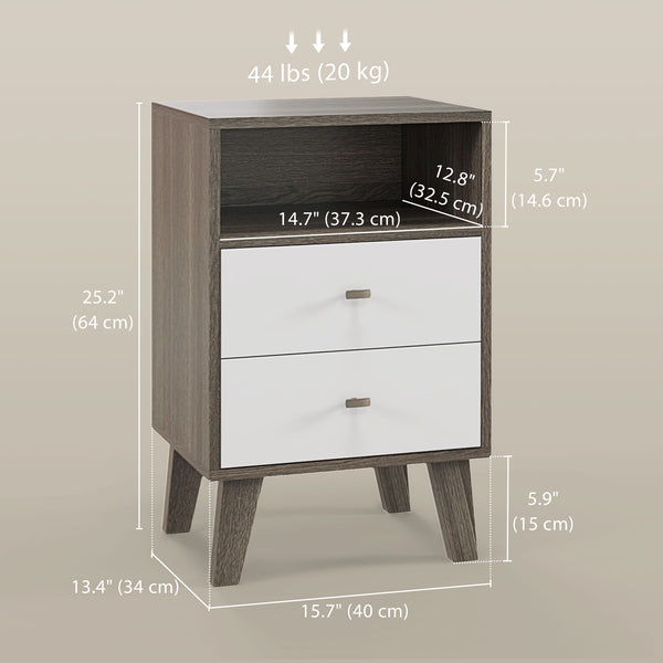 Lot de 2 tables de chevet modernes avec 3 tiroirs et rangement ouvert, gris