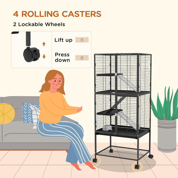 Cage à roulettes avec plateau amovible et étagère de rangement