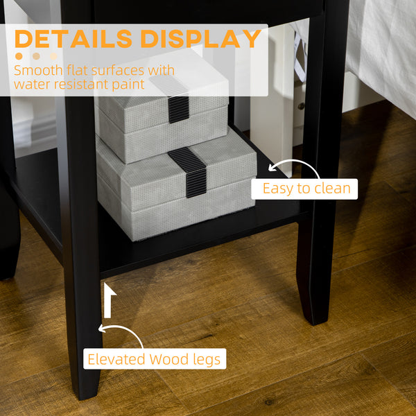 Lot de 2 tables d'appoint avec tiroir et étagère inférieure, noir