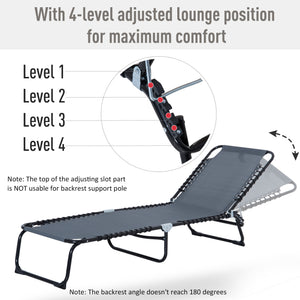 Folding chaise longue with headrest, grey