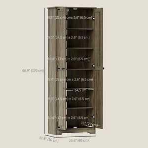 Armoire de rangement de style campagnard, 67 po, avec 2 portes et étagères réglables, gris vieilli