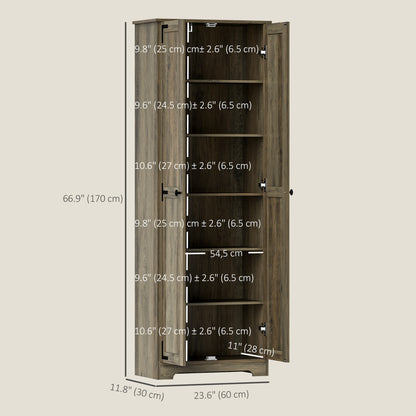 Armoire de rangement de style campagnard, 67 po, avec 2 portes et étagères réglables, gris vieilli