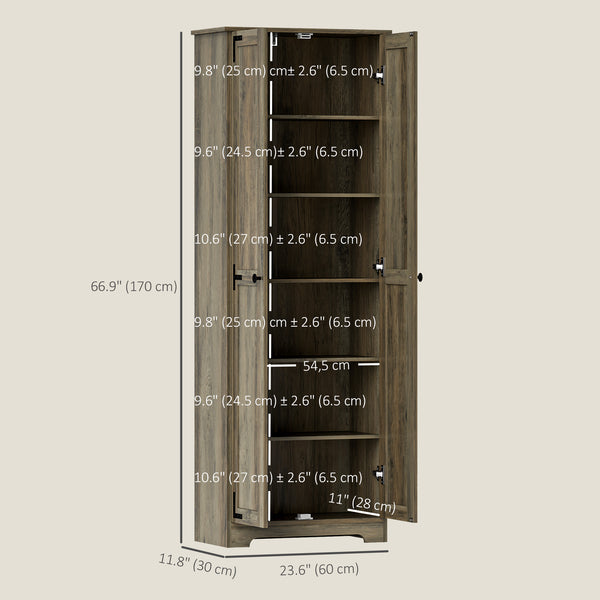 Armoire de rangement de style campagnard, 67 po, avec 2 portes et étagères réglables, gris vieilli