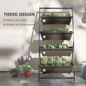 Jardinière surélevée verticale à 4 niveaux avec 4 bacs pour plantes d'extérieur, marron