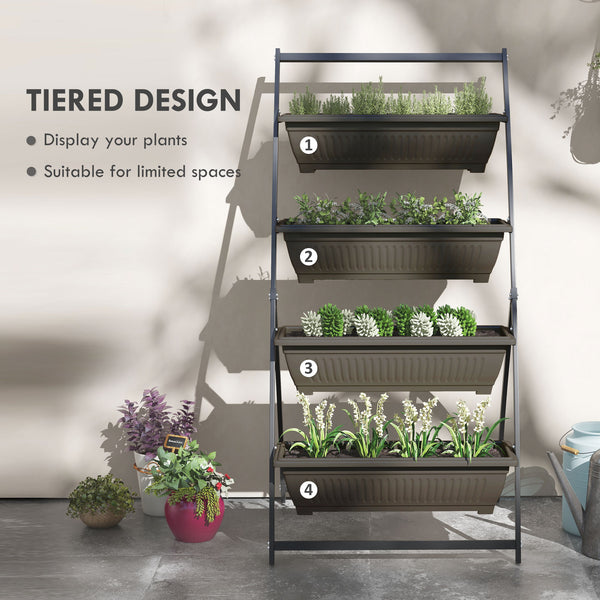 Jardinière surélevée verticale à 4 niveaux avec 4 bacs pour plantes d'extérieur, marron