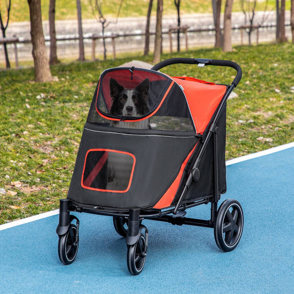 Poussette pliable pour animaux de compagnie, chiens de grande et moyenne taille, rouge