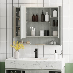 Armoire à pharmacie murale avec miroir et étagères réglables, grise