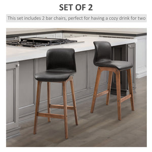 Set of 2 modern bar stools, dark brown.