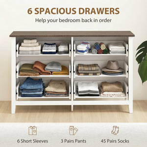 Commode large avec 6 tiroirs, commode de rangement, blanc