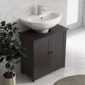 Meuble sous lavabo avec 2 portes et étagère, couleur café