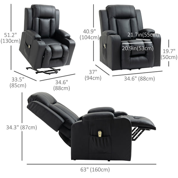 Fauteuil releveur électrique inclinable en cuir PU avec repose-pieds, noir