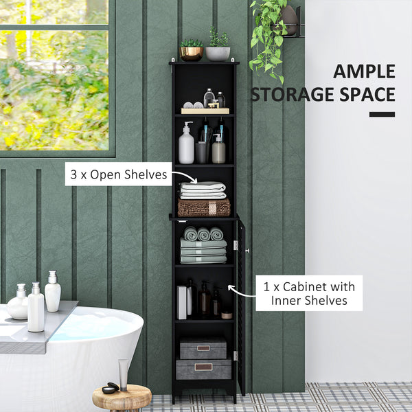 Meuble de rangement de salle de bain, tour à linge autoportante avec étagère réglable ouverte à 3 niveaux, noir