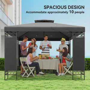 10 x 10 FT Canopy Gazebo, Double Roof Patio Gazebo with Screen Panels and Metal Frame for Deck, Backyard, Dark Grey