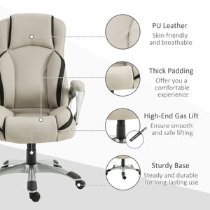 Ergonomic PU leather office chair, beige and black
