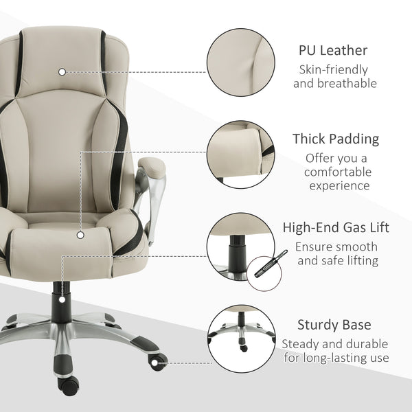 Ergonomic PU leather office chair, beige and black