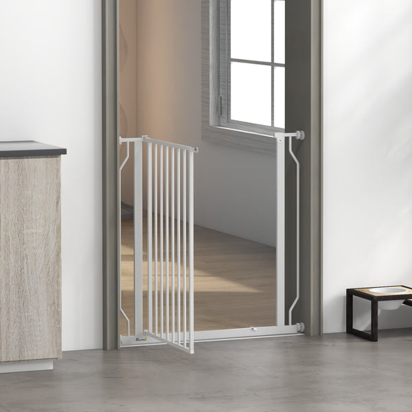 Barrière pour animaux avec porte et double système de verrouillage, blanche
