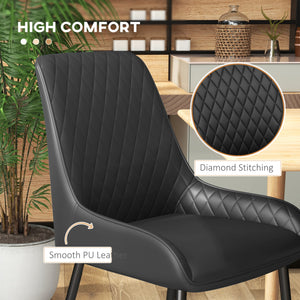 Set of 4 PU leather chairs with metal legs, black.
