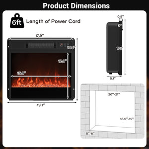 Insert de cheminée électrique de 5000 BTU de 18 pouces avec télécommande et luminosité - Noir