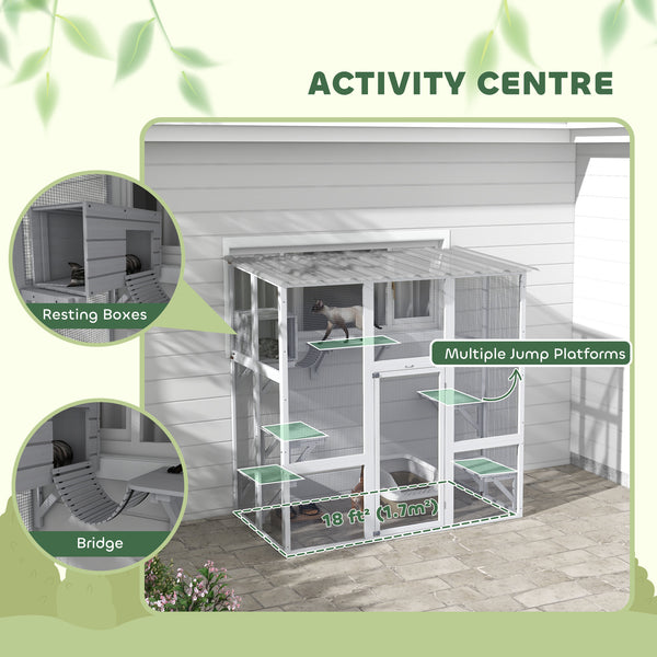 Outdoor Cat Enclosure with Weatherproof Roof, White