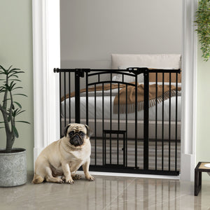 Barrière pour animaux à fermeture automatique avec chatière, noire