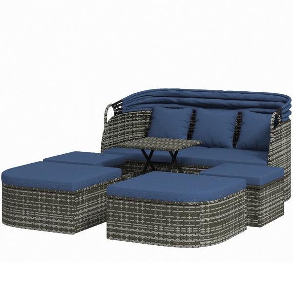 6-piece rattan patio set with canopy and lift-top coffee table