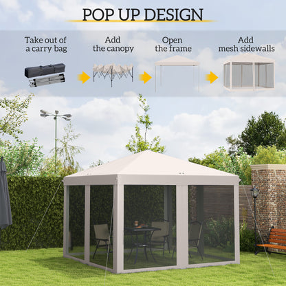 Gazebo pliant 10' x 10' avec filet latéral amovible et sac de transport, beige