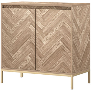 Meuble d'appoint avec portes, étagère réglable et pieds en acier, buffet de salon, chêne