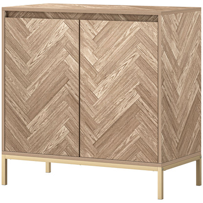 Sideboard with doors, adjustable shelf and steel legs, living room sideboard, oak