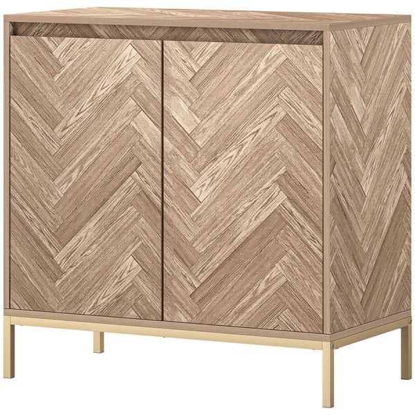 Meuble d'appoint avec portes, étagère réglable et pieds en acier, buffet de salon, chêne