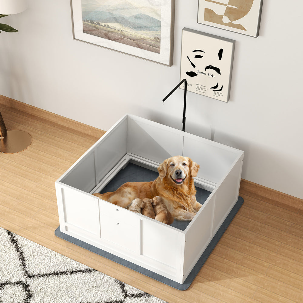 Caisse de mise bas avec support lumineux rétractable et tapis imperméable