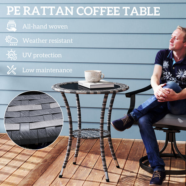 Table de salle à manger d'extérieur en rotin avec étagère de rangement à 2 niveaux, gris