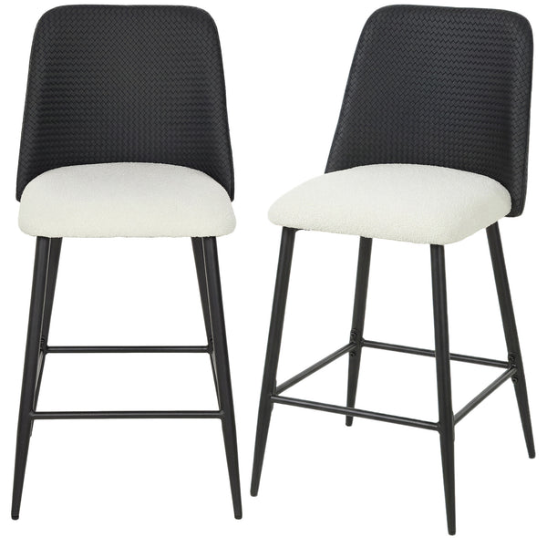 Bar Stools Set of 2, 26" Counter Height Bar Stools with PU Backrest, Linen-look Fabric Seat, Black