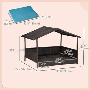 Lit pour chien en osier avec coussin pour intérieur/extérieur
