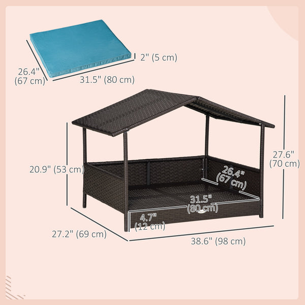 Lit pour chien en osier avec coussin pour intérieur/extérieur