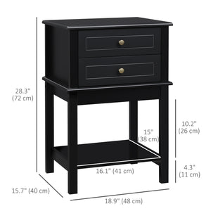 Table d'appoint moderne avec tiroirs et étagère de rangement, noire mat