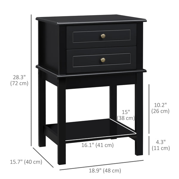 Table d'appoint moderne avec tiroirs et étagère de rangement, noire mat