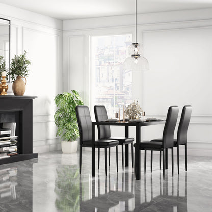 HOMCOM 5 Piece Rectangular Glass Kitchen Table and Chair Set with Metal Frame and Faux Leather Upholstery for Dining Room, Black 