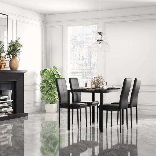 Ensemble de 5 tables et chaises de cuisine rectangulaires en verre HOMCOM avec structure en métal et revêtement en similicuir pour salle à manger, noir